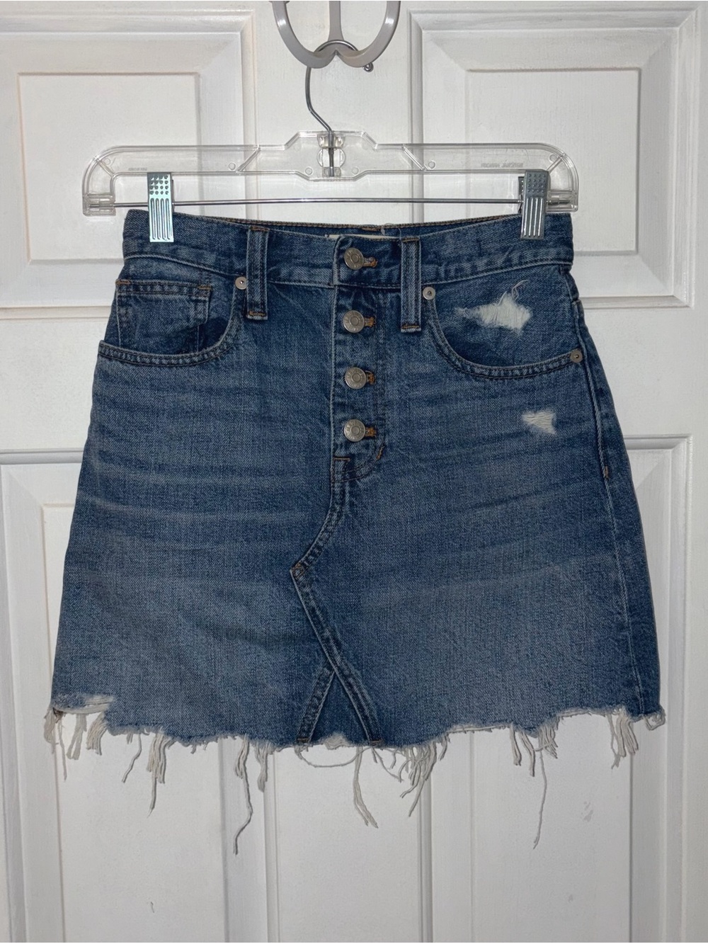 Madewell Rigid Denim A-Line Mini Skirt in Hughes Wash: Button-Front Edition